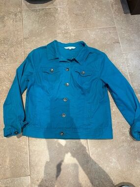 cleo Teal Button-Front Jean Jacket.